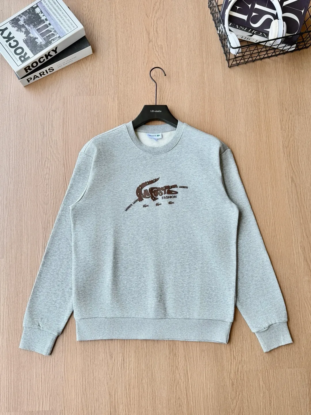 P 120LACOSTE. 2026 Autumn New Product Counter Same Style Printed Cotton Round Neck Sweater 360g Pure Cotton Terry M.L.XL 2XL LA-W 3055